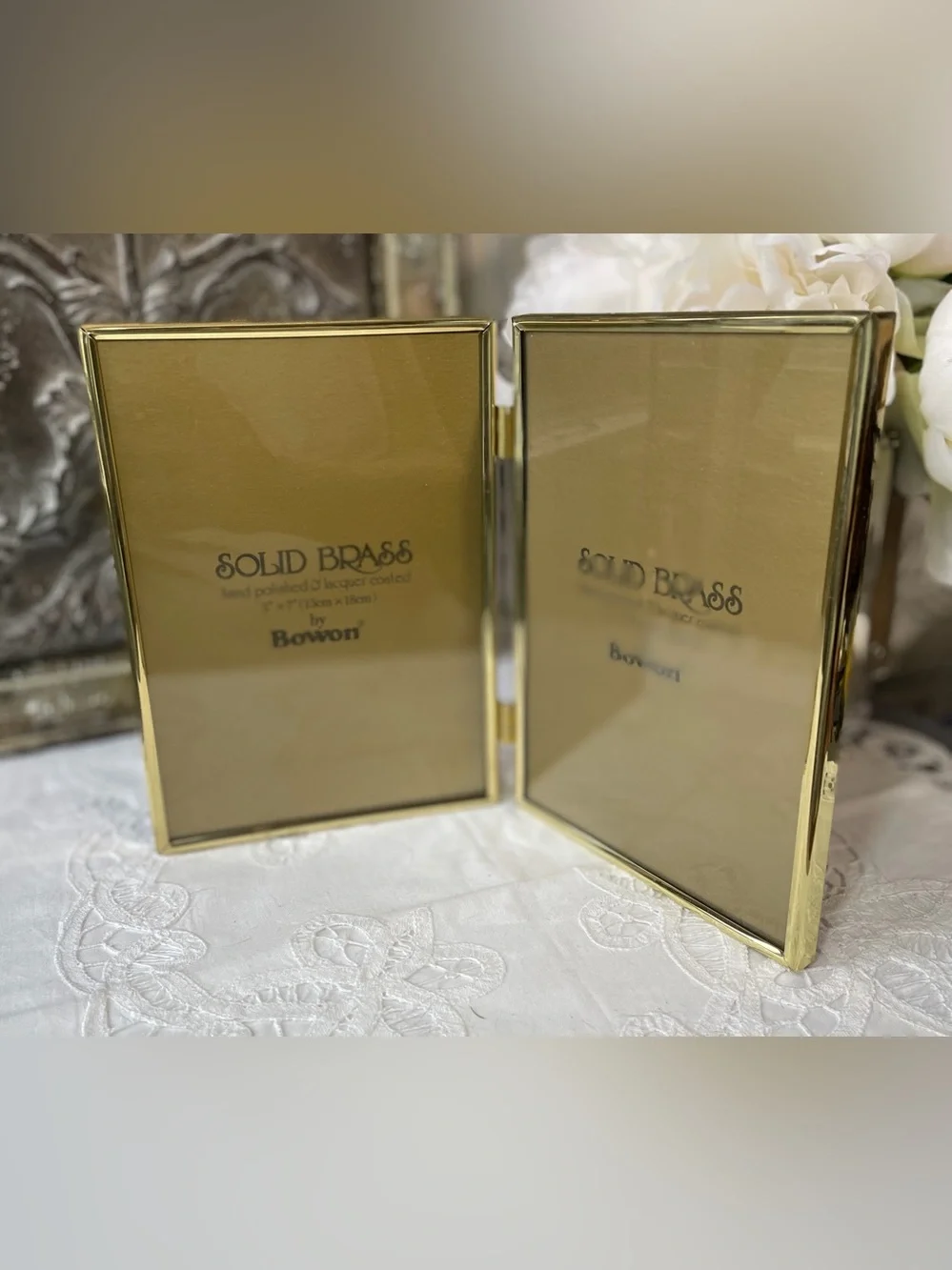 Solid Brass Double Picture Frame in Gold 5x7